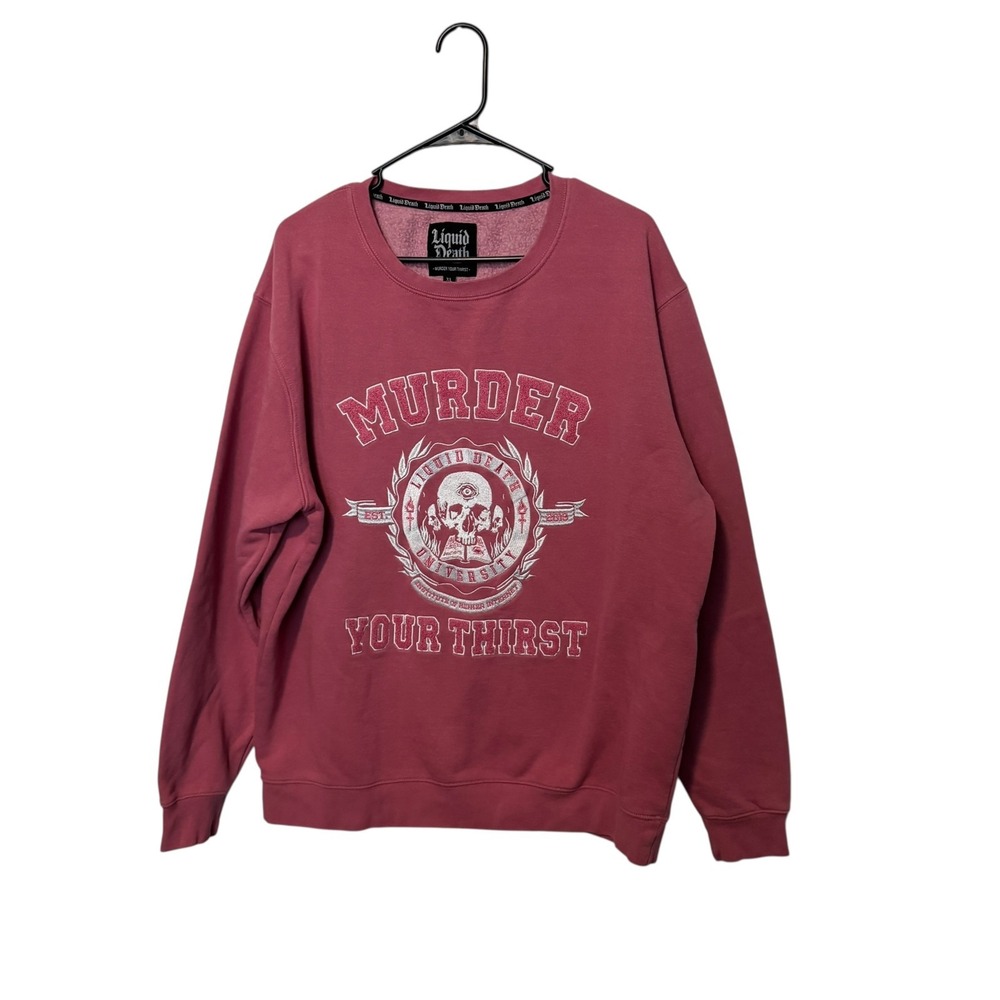 Liquid Death Sweatshirt Mens XL Pink Crewneck Pullover Embroidered Skull Water